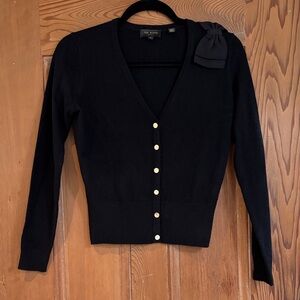 Ted Baker Elegant Black Cardigan with Shoulder Bow